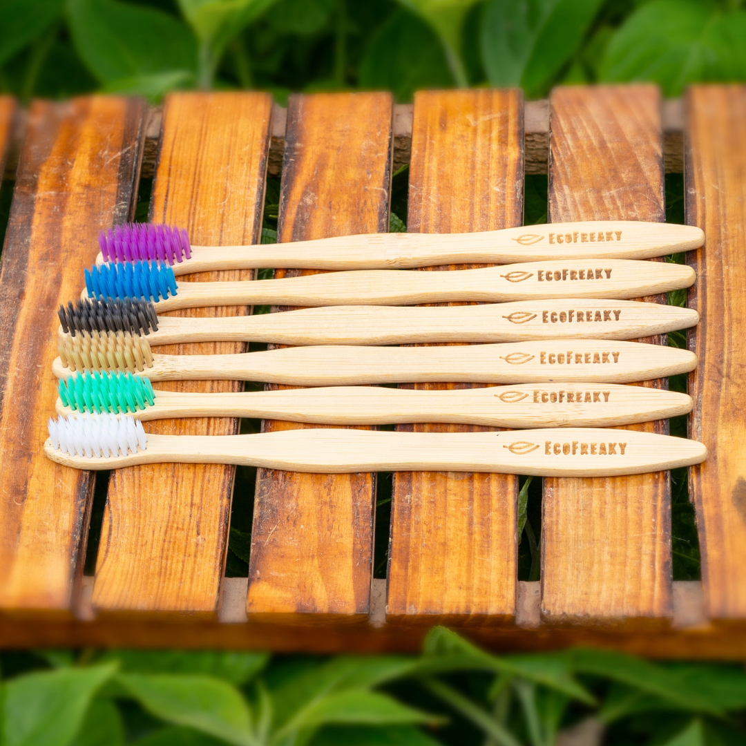 Set of 5 Multi-Color Bamboo Toothbrushes - Eco-Friendly - EcoFreaky