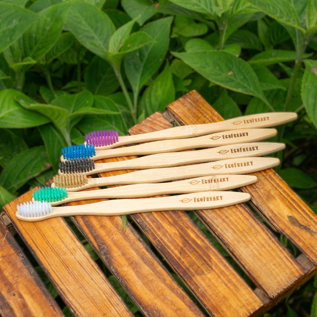 Set of 5 Multi-Color Bamboo Toothbrushes - Eco-Friendly - EcoFreaky