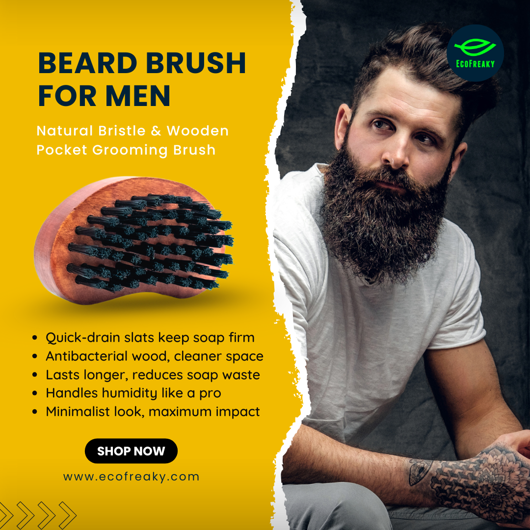EcoFreaky Beard Brush for Men – Natural Bristle & Wooden Pocket Grooming Brush | For All Beard Types & Beard Oil Use - EcoFreaky