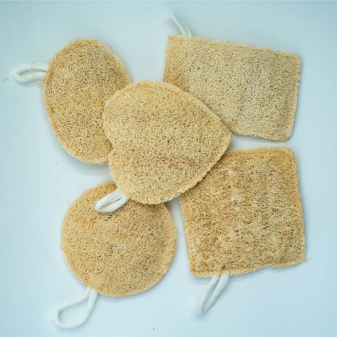 EcoFreaky Natural Loofah Scrubber – 100% Plant-Based Bath Sponge | Exfoliating Body Loofah in 5 Shapes (Heart, Round, Oval, Square, Rectangle)