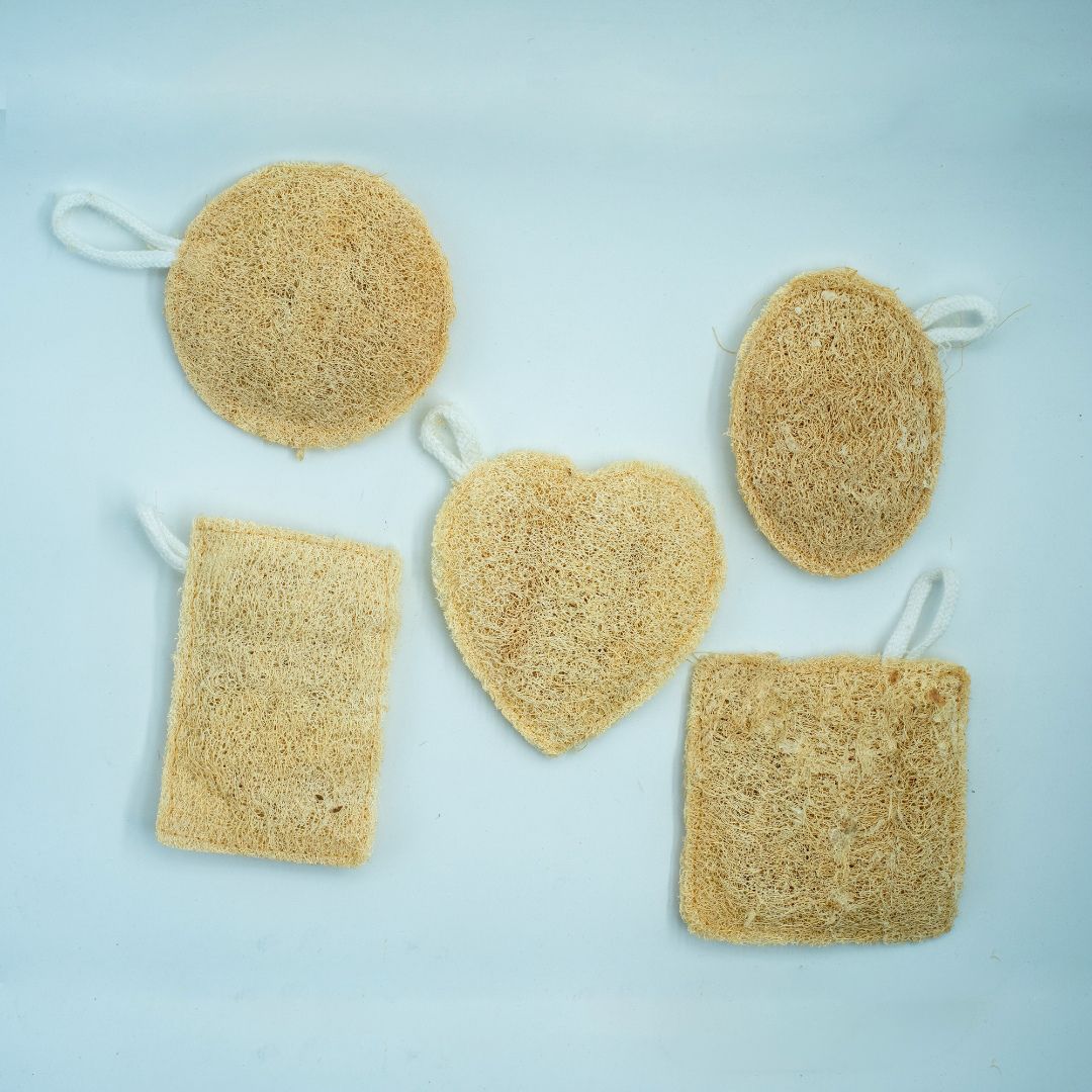 EcoFreaky Natural Loofah Scrubber – 100% Plant-Based Bath Sponge | Exfoliating Body Loofah in 5 Shapes (Heart, Round, Oval, Square, Rectangle)