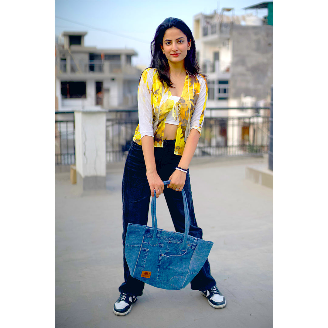 EcoFreaky Upcycled Denim Fashion Tote Bag | Vegan Women Tote bag - EcoFreaky