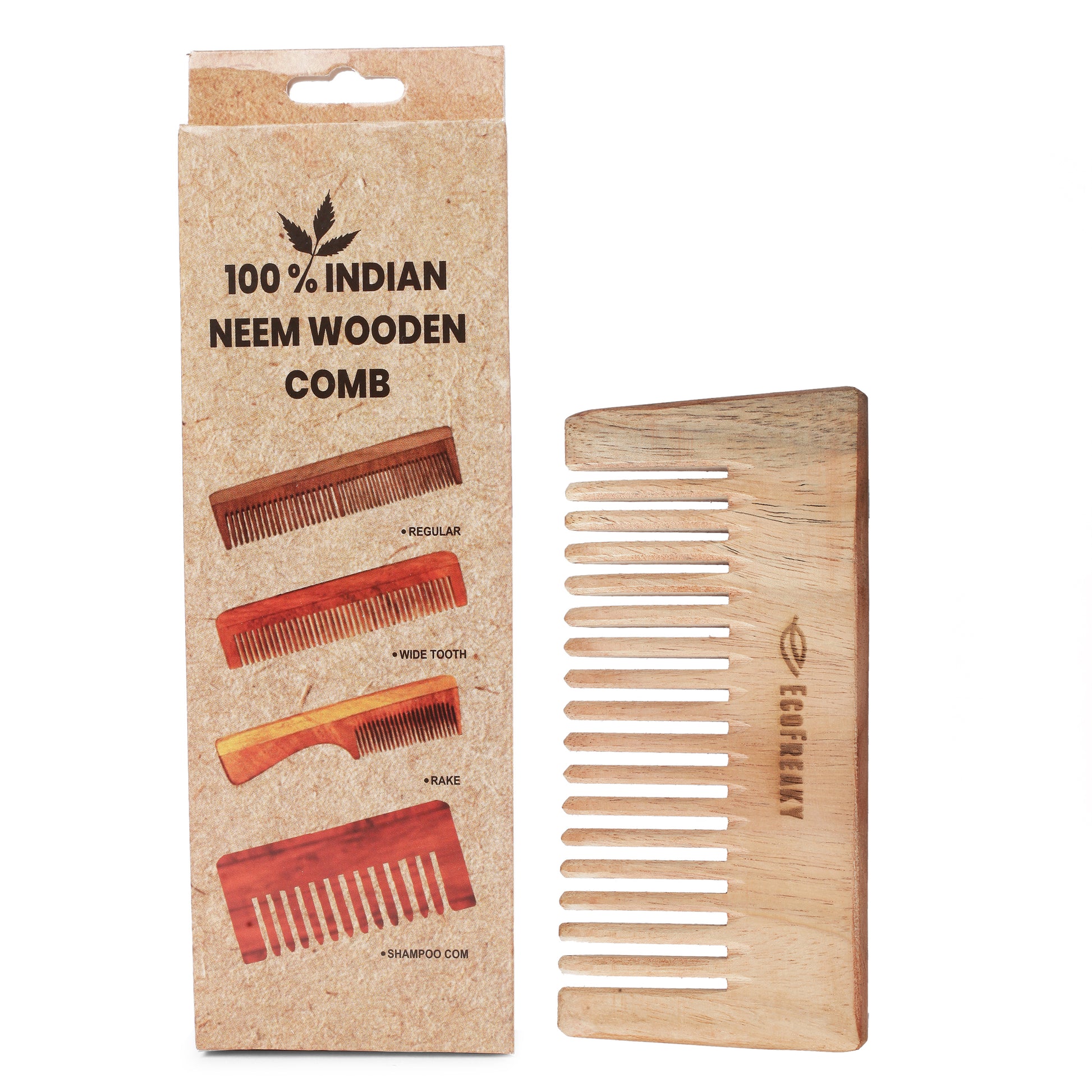 Pure Neem Wood Shampoo Comb | Antibacterial wooden comb - EcoFreaky