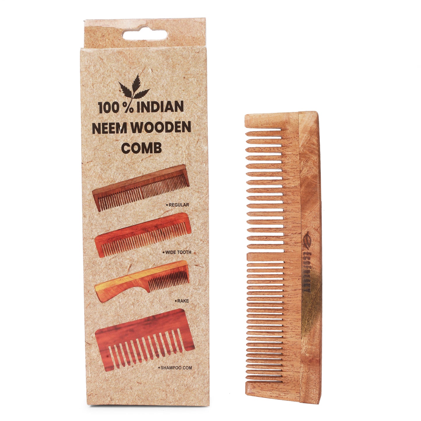 Pure Neem Wood Regular Comb | Antibacterial Wooden Comb - EcoFreaky