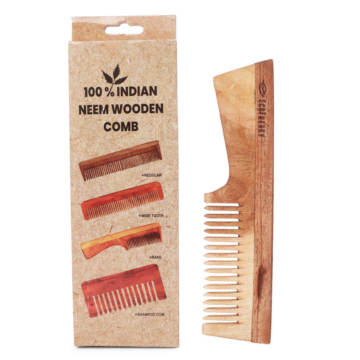 Pure Neem Wood Comb With Handle | Antibacterial Wooden Comb - EcoFreaky
