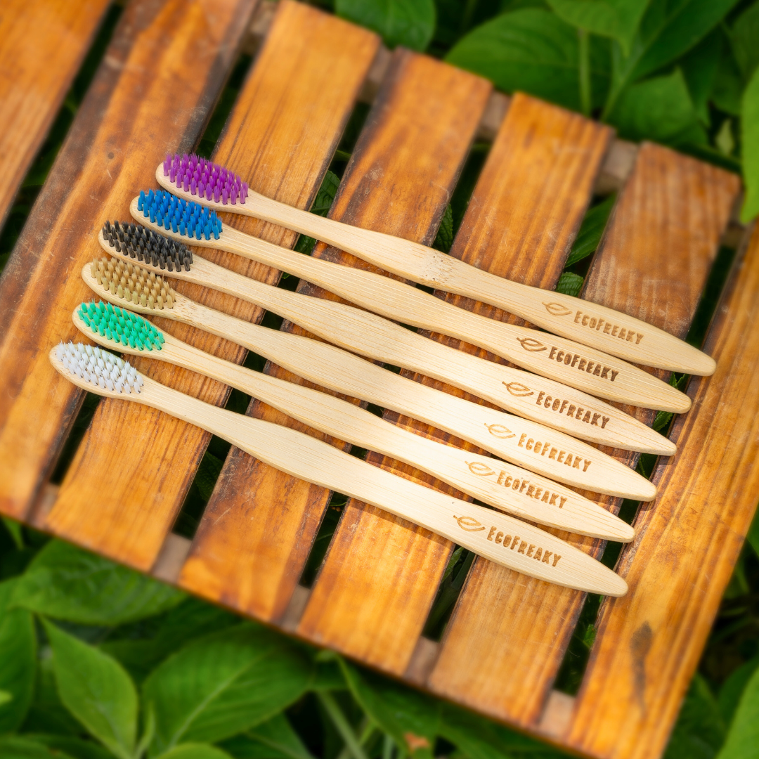 Set of 5 Multi-Color Bamboo Toothbrushes - Eco-Friendly - EcoFreaky
