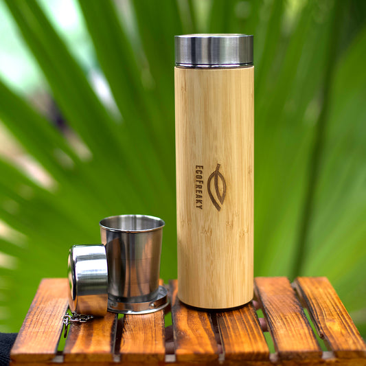 EcoFreaky's Bamboo Bottle | With a Tea Filter & Foldable Steel Glass - EcoFreaky