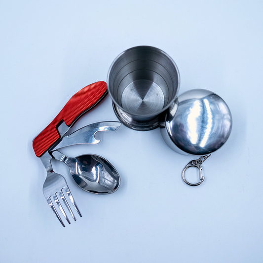 EcoFreaky Outdoor Essentials Combo β Foldable Cutlery + Stainless Steel Glass