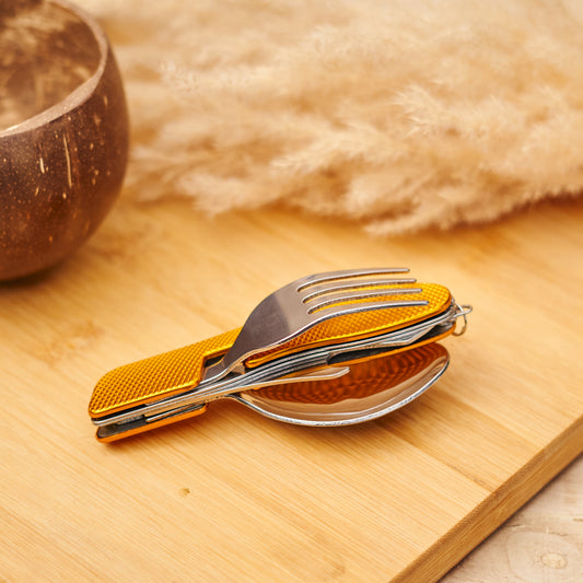Multi-Function Foldable Fork Spoon Set | Stainless Steel Travel Picnic Cutlery Kit