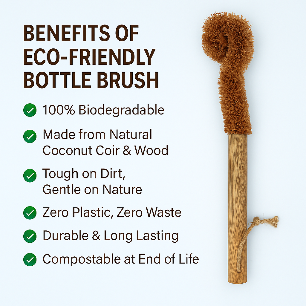 CoconutCoir Bottle Cleaning Brush β Natural & Plastic-Free | Ideal for Bottles, Jars & Flasks (Set of 1)