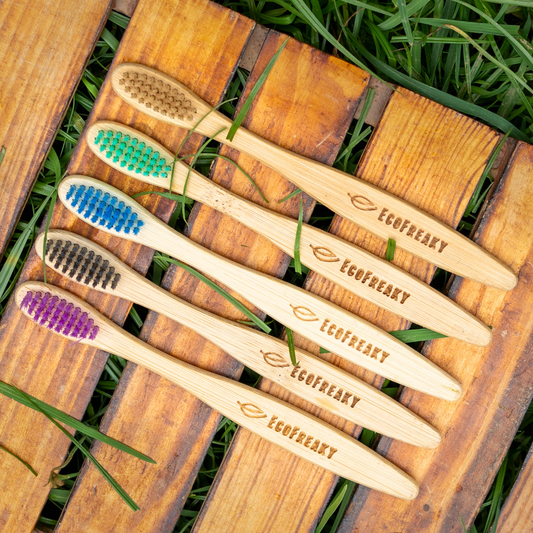 Set of 5 Eco-Friendly Kids Bamboo Toothbrushes - Soft Bristles - EcoFreaky