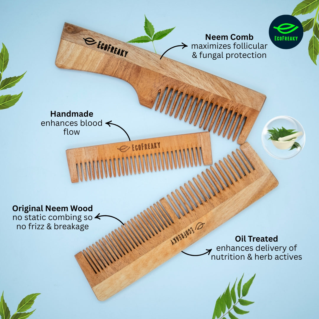 EcoFreaky Natural Neem Comb Set – Anti-Frizz, Scalp Boosting - EcoFreaky