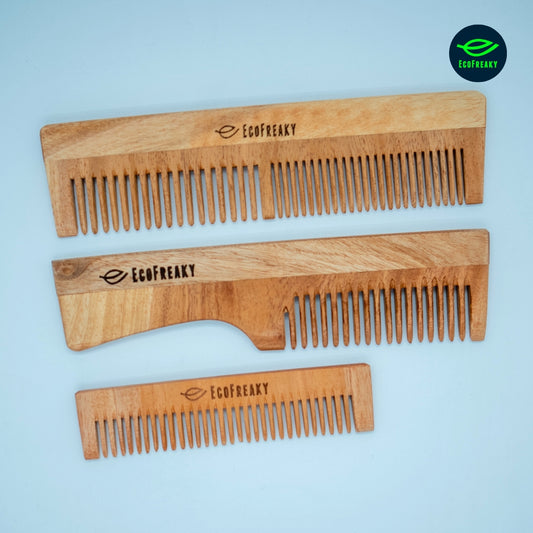EcoFreaky Natural Neem Comb Set – Anti-Frizz, Scalp Boosting - EcoFreaky