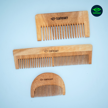 EcoFreaky Natural Neem Comb Set – Anti-Frizz, Scalp Boosting - EcoFreaky