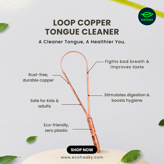 EcoFreaky Copper Tongue Cleaner | Gentle & Hygienic Tongue Scraper for Bad Breath, Fresh Breath & Oral Health | Easy Grip Design | Kids & Adults - EcoFreaky