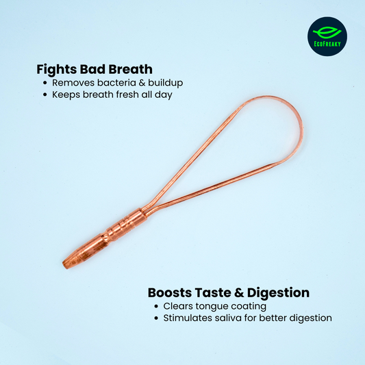 EcoFreaky Copper Tongue Cleaner | Gentle & Hygienic Tongue Scraper for Bad Breath, Fresh Breath & Oral Health | Easy Grip Design | Kids & Adults - EcoFreaky