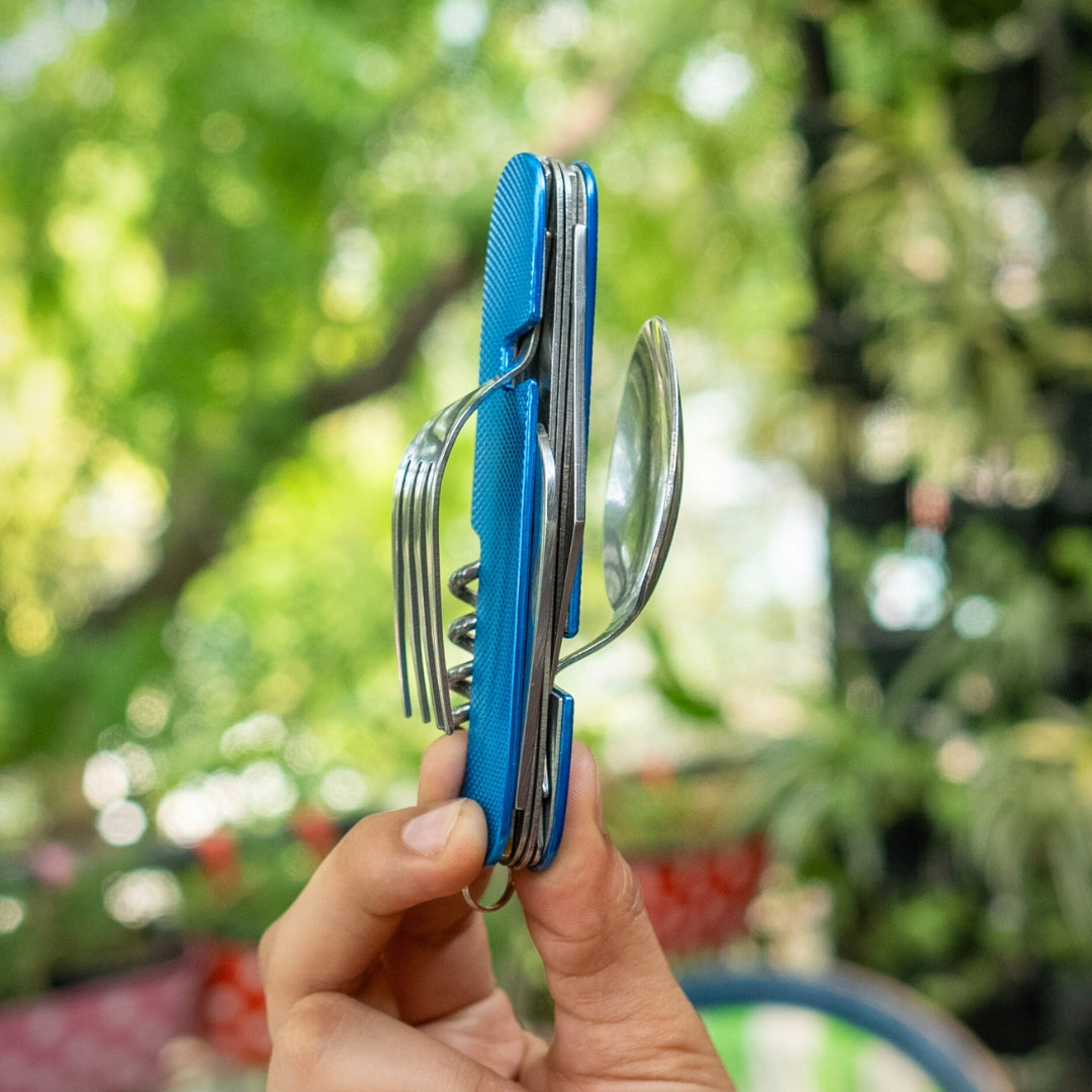 EcoFreaky 6-in-1 Foldable Spoon, Fork & Knife Set – Eco-Friendly Travel Utensils for Camping, Hiking & Everyday Adventures