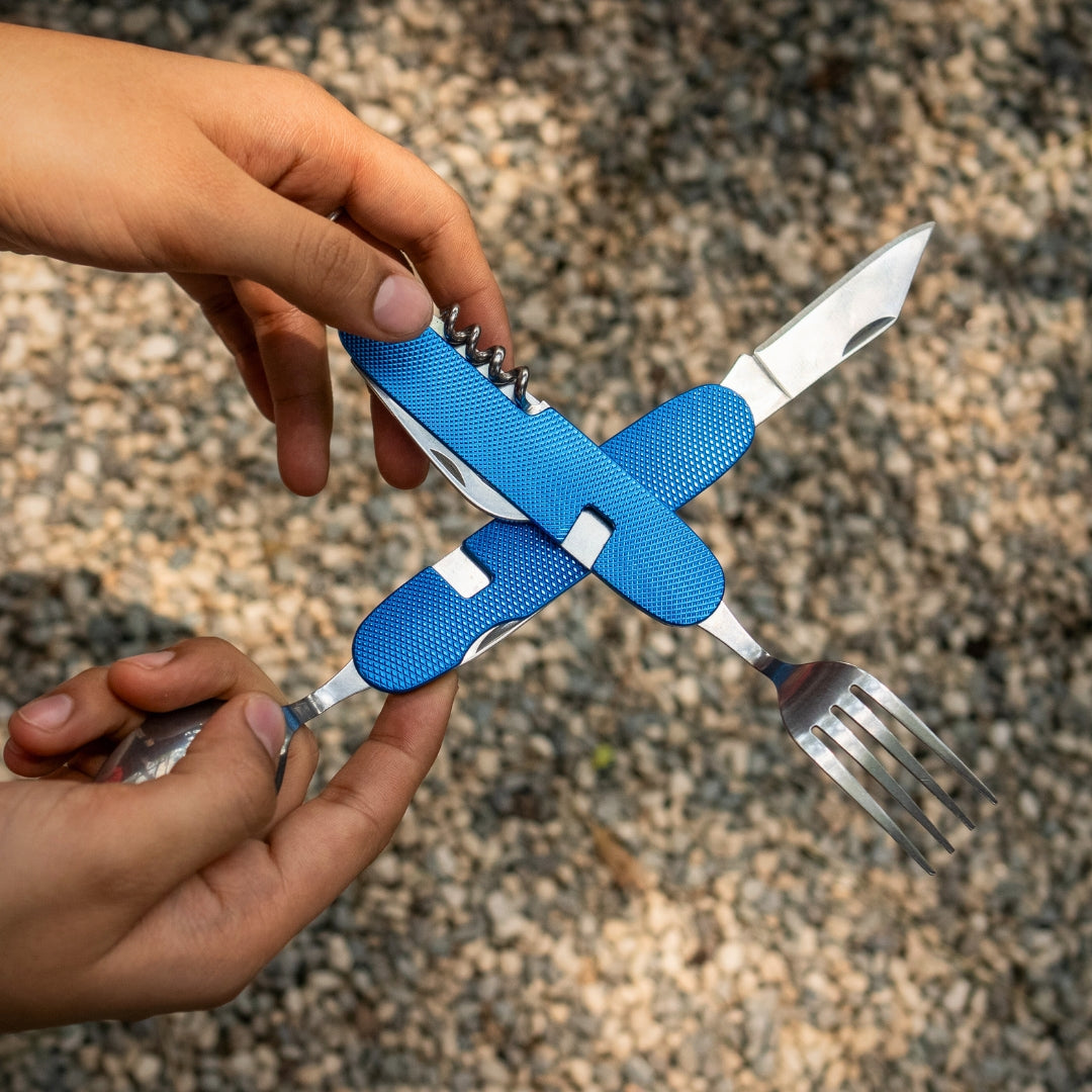 EcoFreaky 6-in-1 Foldable Spoon, Fork & Knife Set – Eco-Friendly Travel Utensils for Camping, Hiking & Everyday Adventures