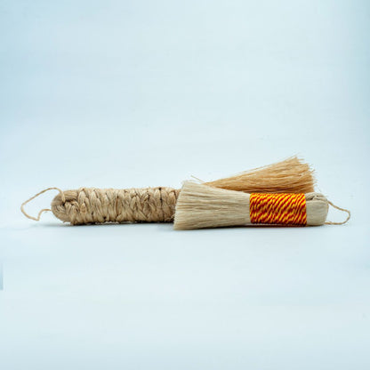 EcoFreaky Dual-Size Broom Combo – 12cm & 22cm | Handmade Banana Fibre Brushes for Temple & Puja Room Cleaning