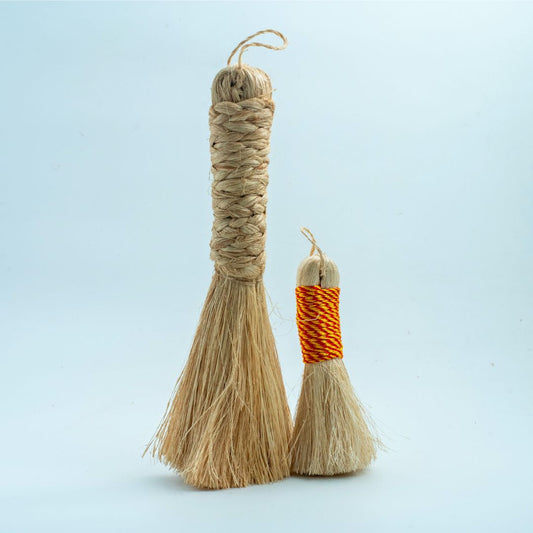 EcoFreaky Dual-Size Broom Combo – 12cm & 22cm | Handmade Banana Fibre Brushes for Temple & Puja Room Cleaning