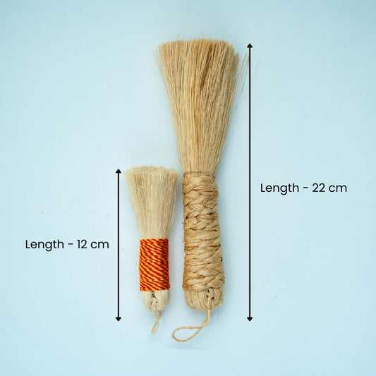 EcoFreaky Dual-Size Broom Combo – 12cm & 22cm | Handmade Banana Fibre Brushes for Temple & Puja Room Cleaning