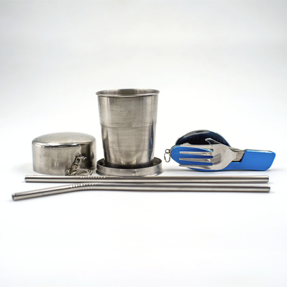 Eco-Friendly Travel Combo – Foldable Glass, Steel Straw & Reusable Cutlery Set . 25% off