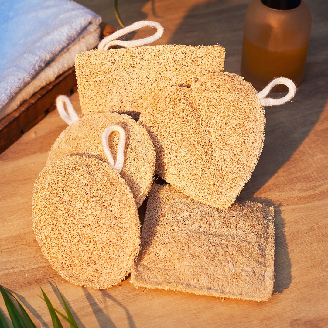EcoFreaky Natural Loofah Scrubber – 100% Plant-Based Bath Sponge | Exfoliating Body Loofah in 5 Shapes (Heart, Round, Oval, Square, Rectangle)