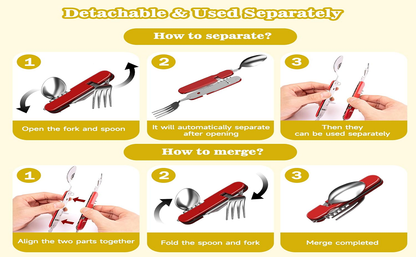EcoFreaky 6-in-1 Foldable Spoon, Fork & Knife Set – Eco-Friendly Travel Utensils for Camping, Hiking & Everyday Adventures