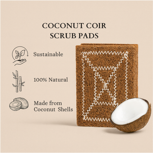 Coconut Coir Scrub Pads for Dishwashing – Eco-Friendly, 100% Natural Kitchen Scrubber (Available in Pack of 6 or Pack of 10)