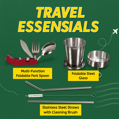 Eco-Friendly Travel Combo – Foldable Glass, Steel Straw & Reusable Cutlery Set . 25% off