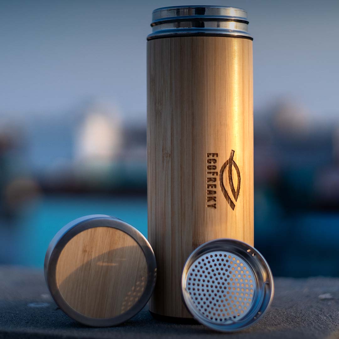 Bamboo Water bottle | With Insulated Stainless Steel Case and Tea Filter - EcoFreaky