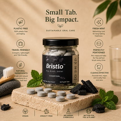 Bristlo Charcoal Mint Tooth Tabs | Plastic-Free & Sustainable Toothpaste Tablets