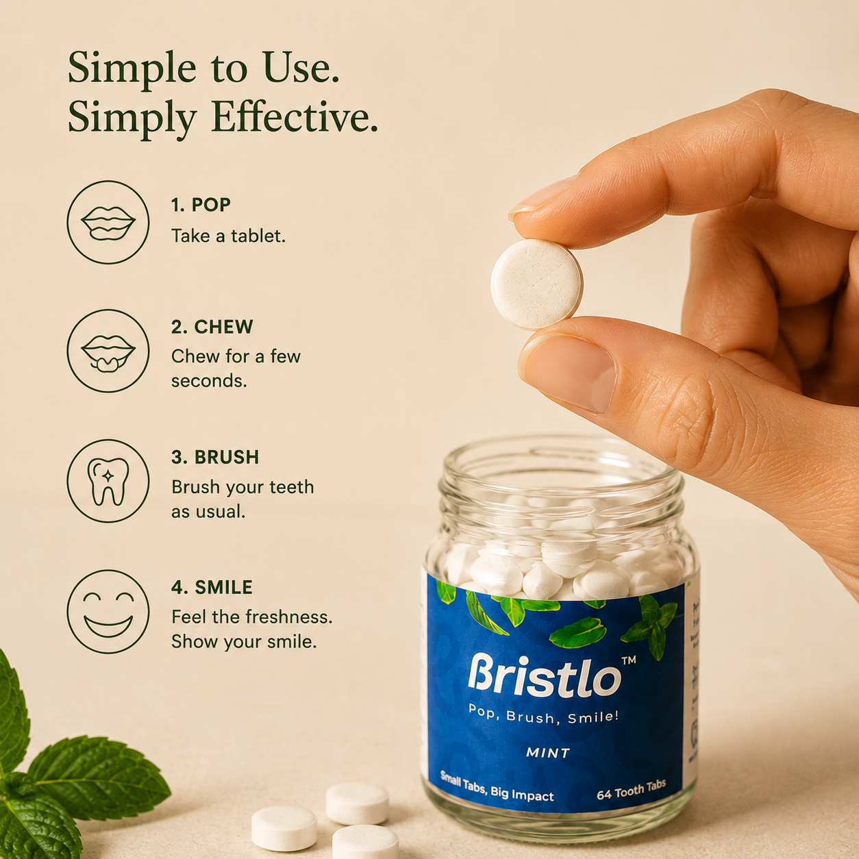 Bristlo Mint Toothpaste Tablets | Plastic-Free & Travel-Friendly Toothpaste Tabs