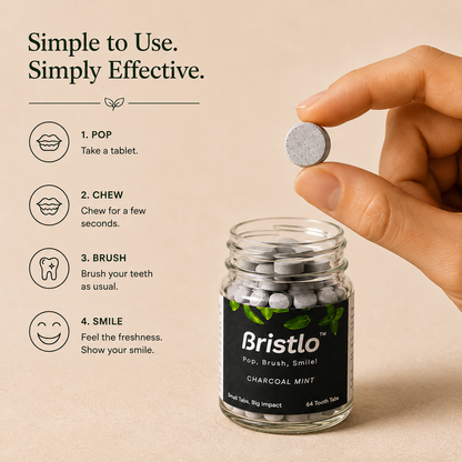 Bristlo Charcoal Mint Tooth Tabs | Plastic-Free & Sustainable Toothpaste Tablets