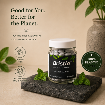 Bristlo Charcoal Mint Tooth Tabs | Plastic-Free & Sustainable Toothpaste Tablets