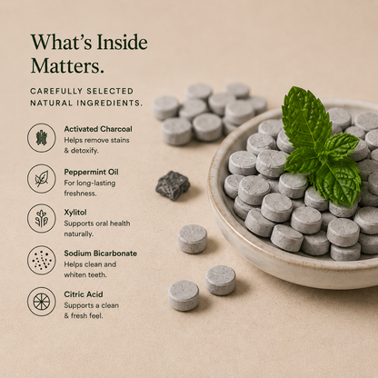 Bristlo Charcoal Mint Tooth Tabs | Plastic-Free & Sustainable Toothpaste Tablets