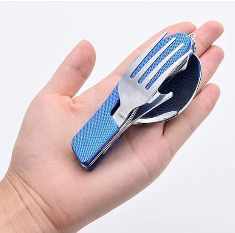 Eco-Friendly Bamboo Bottle & Stainless Steel Foldable Cutlery Combo | Reusable Travel Set