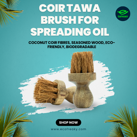 EcoFreaky Set of 2 Coir Tawa Oil Brushes – Made from Natural Coconut Fibre & Wooden Handle