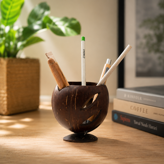 Eco-Friendly Handmade Pen Coconut Shell Wooden Holder