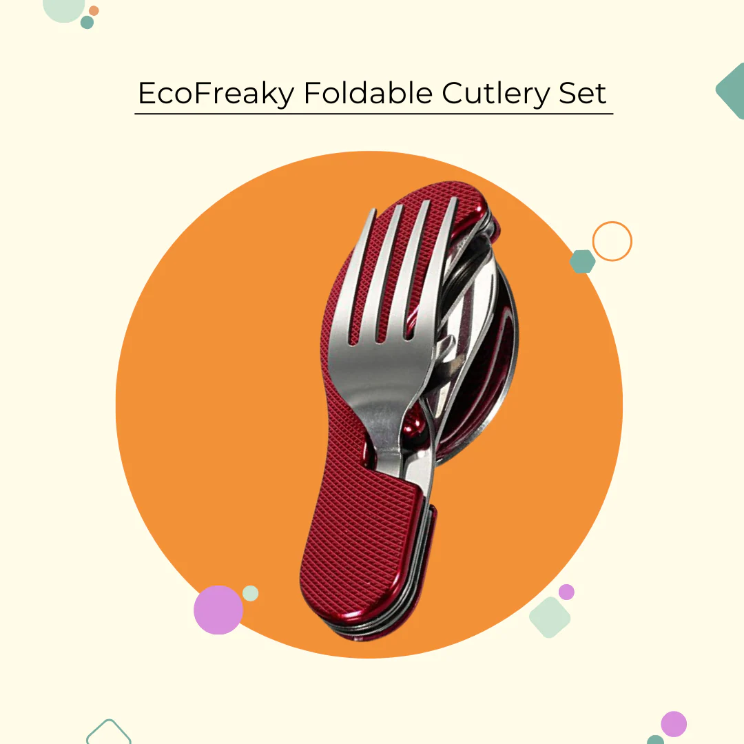 EcoFreaky Outdoor Essentials Combo – Foldable Cutlery + Stainless Steel Glass
