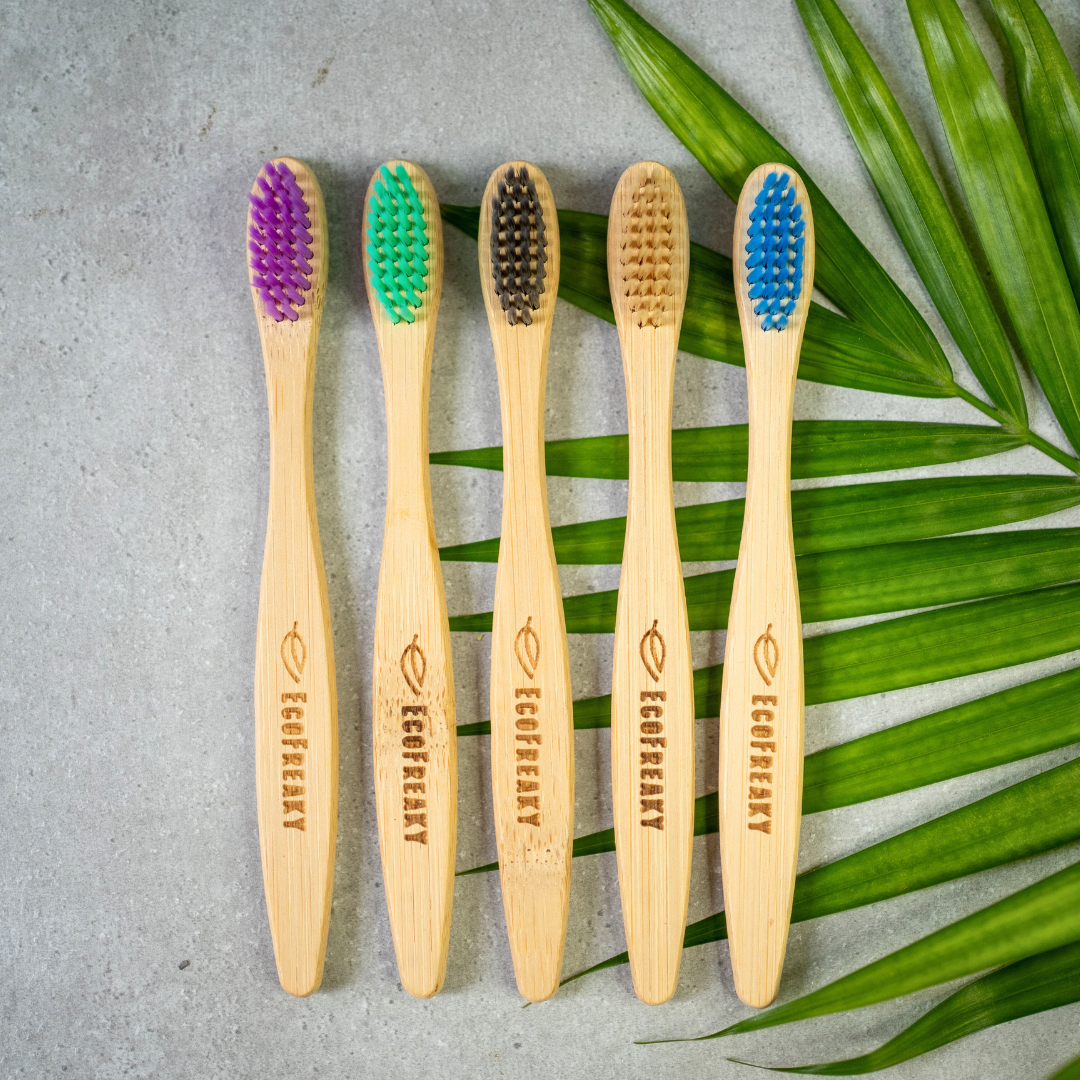 Set of 5 Eco-Friendly Kids Bamboo Toothbrushes - Soft Bristles - EcoFreaky