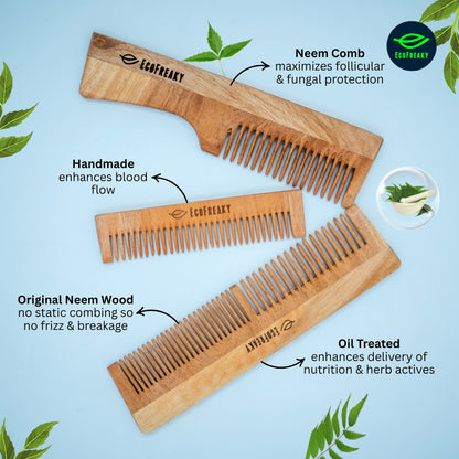 EcoFreaky Natural Neem Comb Set – Anti-Frizz, Scalp Boosting - EcoFreaky