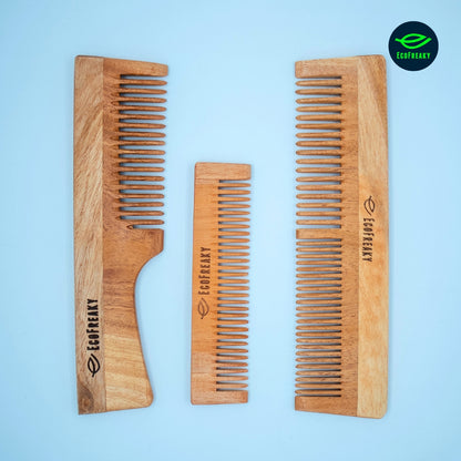 EcoFreaky Natural Neem Comb Set – Anti-Frizz, Scalp Boosting - EcoFreaky