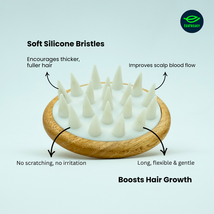Natural Wooden Scalp Massager with soft silicone bristles

